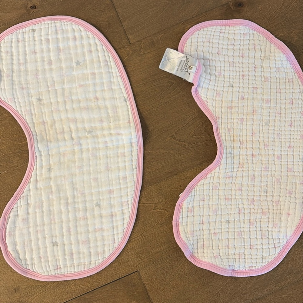 Aden + Anais kidney burp rags or bibs with snap. Pink star and stripes